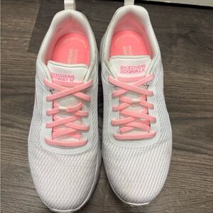 Skechers GOwalk White Sneakers with Pink Accents